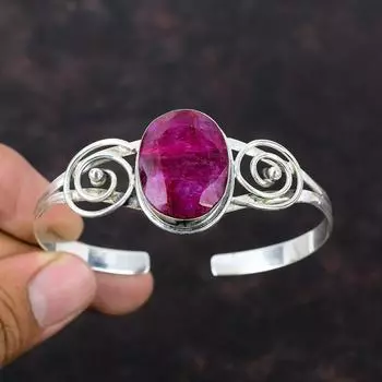 Браслет-манжета с граненым кашмирским рубином, регулируемый браслет, браслет из стерлингового серебра 925 пробы, достойные ювелирные изделия из драгоценных камней, элегантный браслет ручной работы, подарок для него Adjustable