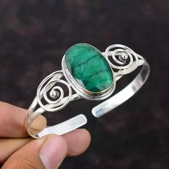 Браслет-манжета с граненым замбийским изумрудом, стерлинговое серебро 925 пробы, браслет ручной работы, регулируемый браслет из драгоценных камней, ювелирное изделие, подарок для женщин, новый браслет