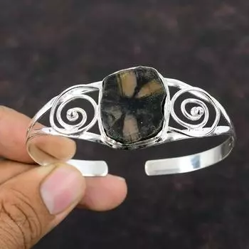 Браслет-манжета с хиастолитом, ювелирные изделия ручной работы, браслет из стерлингового серебра 925 пробы, регулируемый браслет-манжета, браслет из настоящего драгоценного камня, стильные ювелирные изделия для подарка