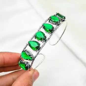 Браслет-манжета с хромированным диопсидом, регулируемый браслет из стерлингового серебра 925 пробы, совершенно новый браслет-манжета ручной работы, серебряные украшения, свадебные подарки Adjustable зелёный