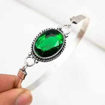 Браслет-манжета с хромированным диопсидом, регулируемый браслет из стерлингового серебра 925 пробы, совершенно новый браслет-манжета ручной работы, серебряные украшения, свадебные подарки Adjustable зелёный