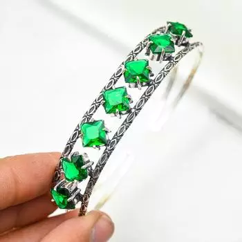 Браслет-манжета с хромированным диопсидом, регулируемый браслет из стерлингового серебра 925 пробы, совершенно новый браслет-манжета ручной работы, серебряные украшения, свадебные подарки Adjustable зелёный