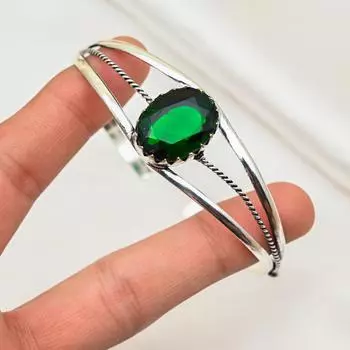 Браслет-манжета с хромированным диопсидом, регулируемый браслет из стерлингового серебра 925 пробы, совершенно новый браслет-манжета ручной работы, серебряные украшения, свадебные подарки Adjustable зелёный