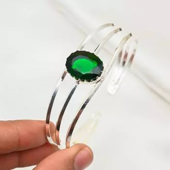 Браслет-манжета с хромированным диопсидом, регулируемый браслет из стерлингового серебра 925 пробы, совершенно новый браслет-манжета ручной работы, серебряные украшения, свадебные подарки Adjustable зелёный