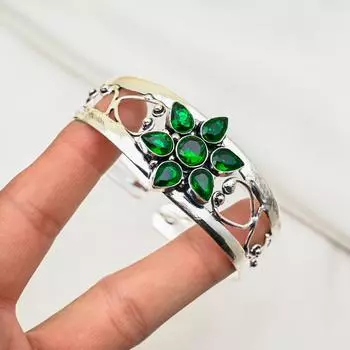 Браслет-манжета с хромированным диопсидом, регулируемый браслет из стерлингового серебра 925 пробы, совершенно новый браслет-манжета ручной работы, серебряные украшения, свадебные подарки Adjustable зелёный