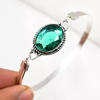 Браслет-манжета с индиголитом, настоящие драгоценные камни, браслет из стерлингового серебра 925 пробы, регулируемый браслет ручной работы, подарок для мамы Adjustable зелёный