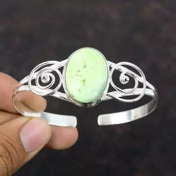 Браслет-манжета с лимонным хризопразом, браслет из натурального драгоценного камня, стерлинговое серебро 925 пробы, регулируемый браслет-манжета, браслет ручной работы, серебряные украшения для подарка Adjustable