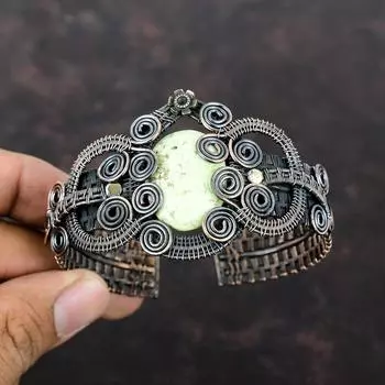 Браслет-манжета с лимонным хризопразом, медная проволока, браслет с драгоценными камнями, регулируемая манжета, браслет ручной работы, медные украшения для подарка, стильный браслет