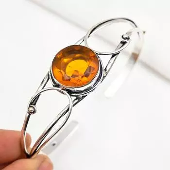 Браслет-манжета с медовым топазом, браслет из настоящего драгоценного камня, стерлинговое серебро 925 пробы, регулируемый браслет ручной работы, подарок для мамы Adjustable жёлтый