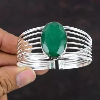 Браслет-манжета с ограненным замбийским изумрудом, браслет из драгоценных камней, браслет из стерлингового серебра 925 пробы, регулируемый браслет ручной работы, потрясающие ювелирные изделия, подарки для друга