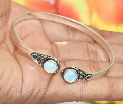 Браслет-манжета с опалитом и драгоценным камнем из стерлингового серебра 925 пробы 7-9 синий