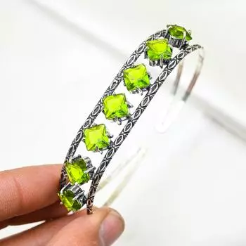 Браслет-манжета с перидотом, регулируемый браслет из стерлингового серебра 925 пробы, браслет-манжета с драгоценными камнями ручной работы, подарки для жены Adjustable зелёный