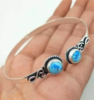 Браслет-манжета с покрытием из стерлингового серебра 925 пробы Ларимар 17.35 MM - 19.41 MM синий