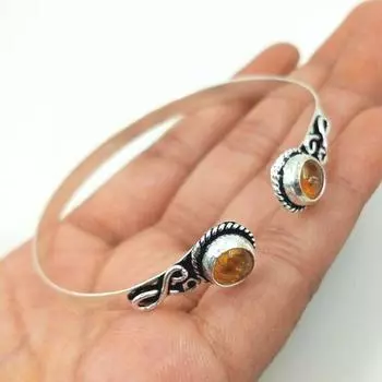 Браслет-манжета с покрытием из стерлингового серебра 925 пробы из балтийского янтаря 17.35 MM - 19.14 MM жёлтый