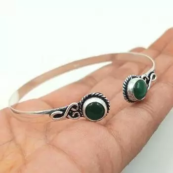 Браслет-манжета с покрытием из зеленого оникса и стерлингового серебра 925 пробы 7-9 зелёный