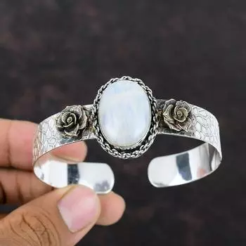 Браслет-манжета с радужным лунным камнем, браслет из драгоценных камней, стерлинговое серебро 925 пробы, браслет-манжета, позолоченный 18 карат, антикварные ювелирные изделия ручной работы, регулируемый браслет