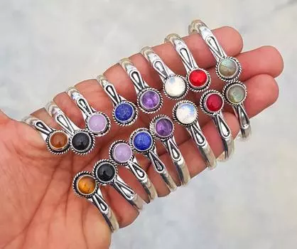 Браслет-манжета с различными драгоценными камнями, регулируемый браслет-манжета с различными кристаллами, круглый браслет из нескольких камней диаметром 8 мм, регулируемый браслет-манжета, ювелирные изделия 8mm Round