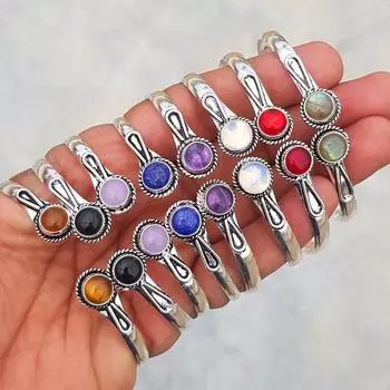 Браслет-манжета с различными драгоценными камнями, регулируемый браслет-манжета с различными кристаллами, круглый браслет из нескольких камней диаметром 8 мм, регулируемый браслет-манжета, ювелирные изделия Free Size фиолетовый