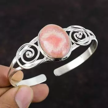 Браслет-манжета с родохрозитом, стерлинговое серебро 925 пробы, браслет высокого качества, ювелирные изделия из драгоценных камней, регулируемый браслет, элегантные ювелирные изделия ручной работы, подарок для мамы Adjustable