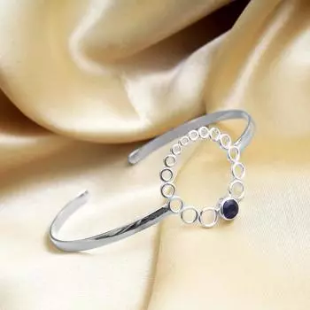 Браслет-манжета с синим сапфиром, браслет ручной работы, серебряные украшения, серебро 925 пробы, браслет-браслет синий