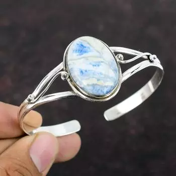 Браслет-манжета с синим шеелитом, браслет из стерлингового серебра 925 пробы, браслет из настоящего драгоценного камня, ювелирные изделия ручной работы, регулируемый браслет, подарок для мамы, антикварные ювелирные изделия