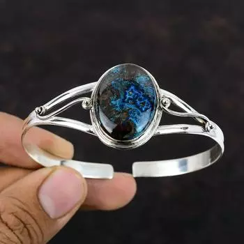 Браслет-манжета с валуном азурита, антикварные ювелирные изделия ручной работы, браслет из стерлингового серебра 925 пробы, регулируемый браслет, оригинальные ювелирные изделия из драгоценных камней, подарок для женщин