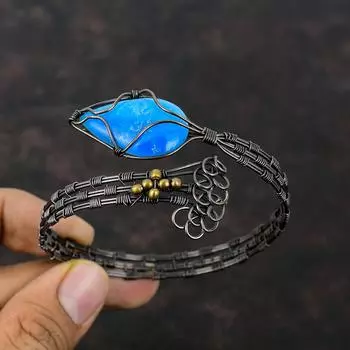 Браслет-манжета Smithsonite, медная проволока, обернутый браслет из драгоценных камней, регулируемый браслет-манжета, ручной работы, уникальный браслет из медной проволоки, ювелирные изделия для подарков