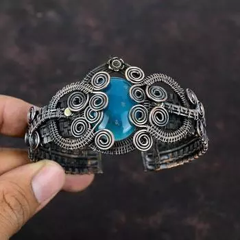 Браслет-манжета Smithsonite, обмотанный медной проволокой, регулируемый браслет-манжета, браслет ручной работы с драгоценными камнями, обмотанный медной проволокой, ювелирное изделие, подарок для нее