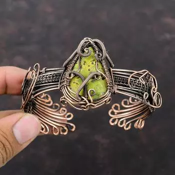 Браслет-манжета Stichtite, браслет из медной проволоки, регулируемый браслет, манжета из драгоценных камней, браслет из медной проволоки, подарок для матери, браслет ручной работы