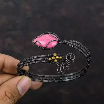 Браслет-манжета Thulite, браслет ручной работы с драгоценными камнями, ювелирные изделия из медной проволоки, регулируемый браслет, браслет-манжета из медной проволоки, подарок для мамы