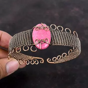 Браслет-манжета Thulite, браслет с драгоценными камнями, медная проволока, регулируемый браслет-манжета, браслет ручной работы, медная проволока, ювелирный браслет для женщин