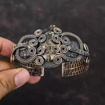 Браслет-манжета Turritella с агатом, браслет из медной проволоки, ювелирные изделия из драгоценных камней, регулируемый браслет-манжета, медные украшения ручной работы, подарок для мамы