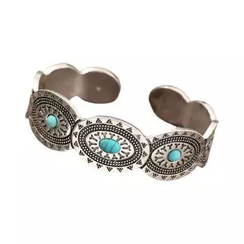 Браслет-манжета в стиле ретро бохо с натуральной бирюзой, изысканное ювелирное украшение-браслет для уникальных и стильных образов