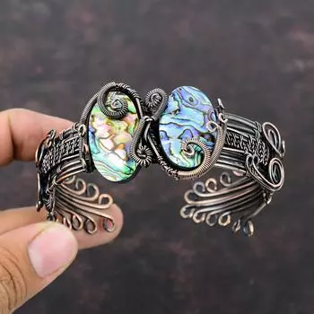 Браслет-манжета в виде раковины морского ушка, браслет-манжета из медной проволоки, уникальный браслет ручной работы, регулируемая манжета, медная проволока, ювелирный подарок для нее