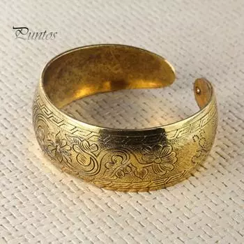 Браслет-манжета в виде слона, винтажный тибетский слон/цветок, резной открытый браслет, этнический бронзовый широкий браслет для женщин Elephant