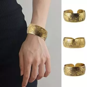 Браслет-манжета в виде слона, винтажный тибетский слон/цветок, резной открытый браслет, этнический бронзовый широкий браслет для женщин Little Flower