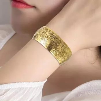 Браслет-манжета в виде слона, винтажный тибетский слон/цветок, резной открытый браслет, этнический бронзовый широкий браслет для женщин Elephant