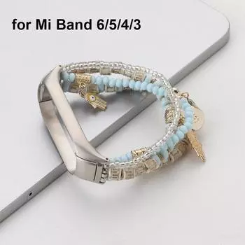 Браслет Mi Band 5, роскошный нарядный ремешок для часов для Xiaomi Mi Band 3, 4, 5, 6, эластичный ремешок для часов, аксессуары для женщин и девочек, ремешок на запястье Miband 6 белый