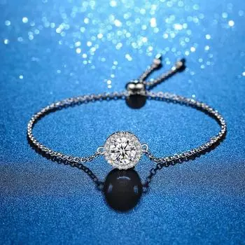 Браслет Mosang из стерлингового серебра 925 пробы с круглой сумкой и бриллиантами Mosang для женщин, Японии и Южной Кореи, модный браслет Mosang Stone весом 1 карат zircon