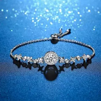 Браслет Mosang Stone, женская круглая сумка, браслет из 1 карата, белое золото 18 карат, подарок на день Святого Валентина для подруги zircon