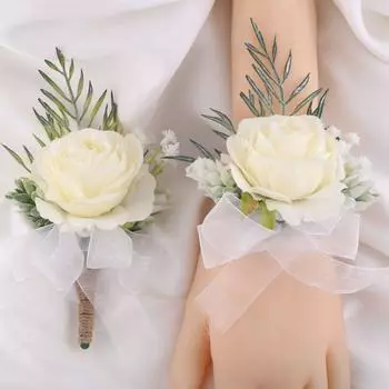 Браслет Мужчины Женщины Свадебный Цветочный Браслет Жемчужный Корсаж Жених Брошь Невеста Запястье Цветок champagne-corsage