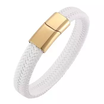 Браслет мужской белый кожаный браслет со стальной застежкой ювелирные изделия модные браслеты подарок 165mm белый