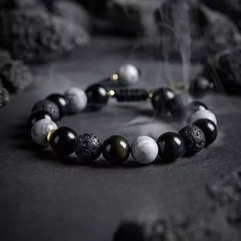 Браслет Мужской Ретро Браслет из Лавового Камня на Шнурке Мужской Нишевый Ins Универсальный Планетарный Ювелирный