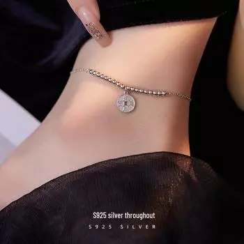 Браслет на ногу Banyan Tree S925 с круглыми бусинами из серебра: Женские элегантные легкие роскошные украшения для ног из медных монет. золотой