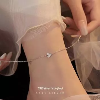 Браслет на ногу Banyan Tree S925 Silver Clover - легкая роскошь для женщин, милое украшение для ног, идеальный подарок для девушки или лучшей подруги AS043 белого золота