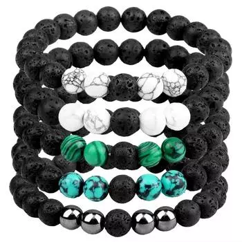 Браслет на расстоянии для женщин и пар, 8 мм, натуральный вулканический камень, черный матовый синий бирюзовый бисерный камень, браслеты, мужские украшения