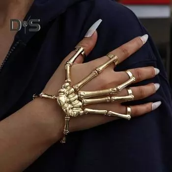 Браслет на руки на Хэллоуин, рука скелета, коготь призрака, панк, преувеличенный стиль, регулируемый эластичный шнур, жуткий череп, браслет на запястье, унисекс, праздничный реквизит серебряный