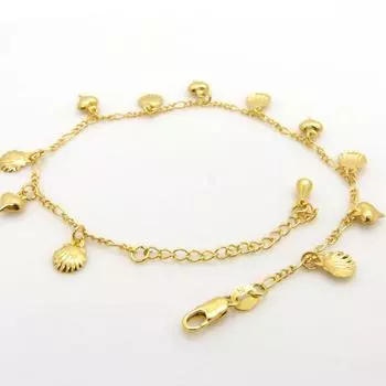 Браслет на щиколотку в форме сердца с ракушкой, позолоченный женский браслет на щиколотку, цепочка для пляжа 21cm