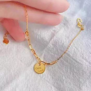 Браслет на удачу из 18-каратного золота Au750, круглая карта удачи, цвет золота, простой женский браслет из розового золота