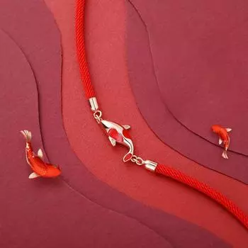 Браслет на удачу, плетеный из веревки, браслет с кои, красная нить, подарок на День святого Валентина, подарок для пары onesize